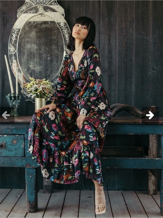 Cleobella Dresses & Skirts - Cleobella Juliette Satin Garden Floral balloon Sleeve Romantic Midi Dress L